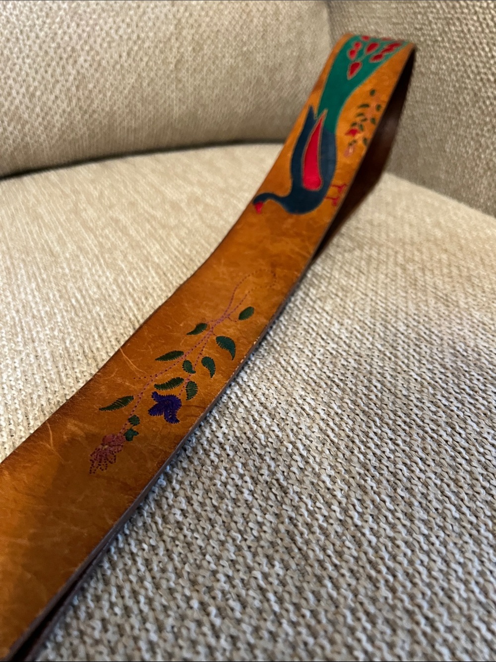 Linea Pelle Embroidered Peacock Belt | Limited Edition Vachetta Leather Handmade - Picture 3 of 10